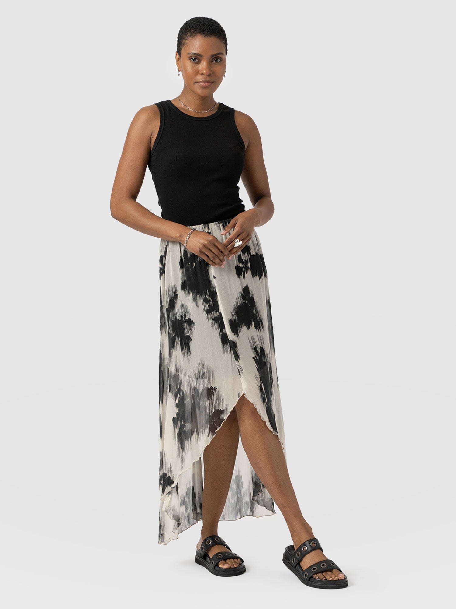 Lexi High Low Skirt - White Fade Floral